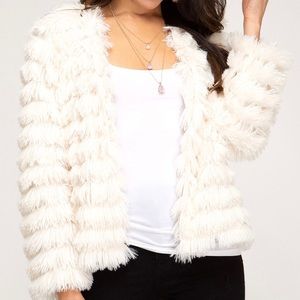Ivory-Cream Faux Fir Jacket